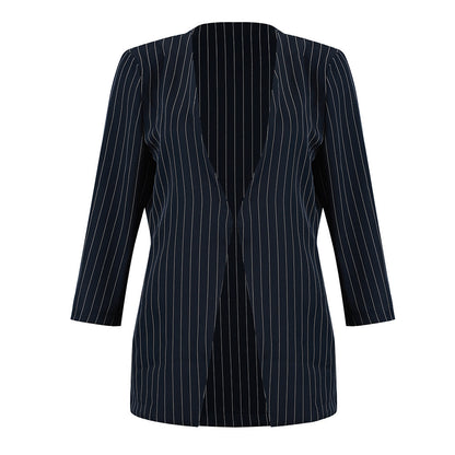 Chic British Striped Denim Blazer – Smart Casual Women’s Style