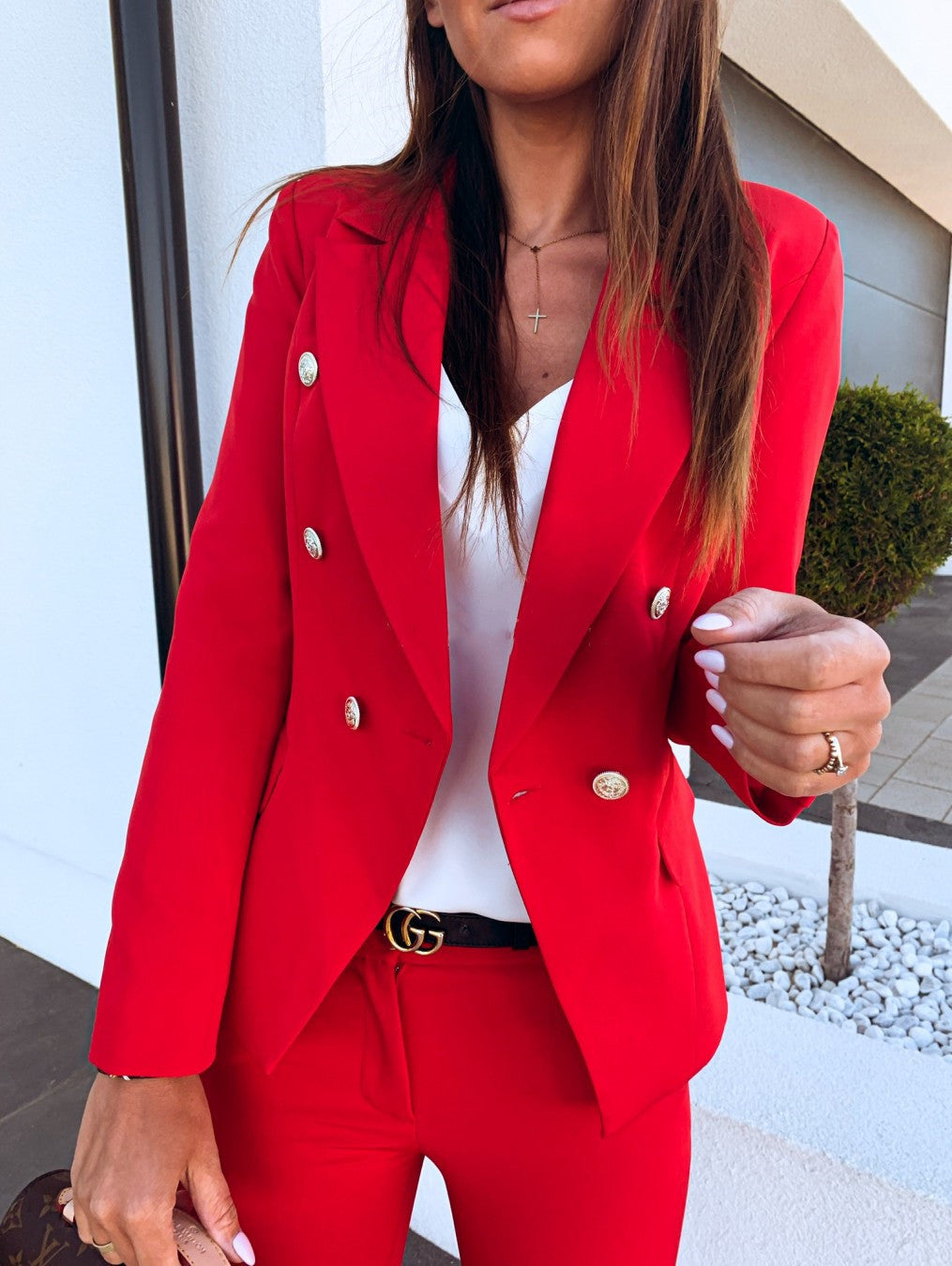 Fashionable Double-Breasted Blazer – Modern Metal Button Design for Women