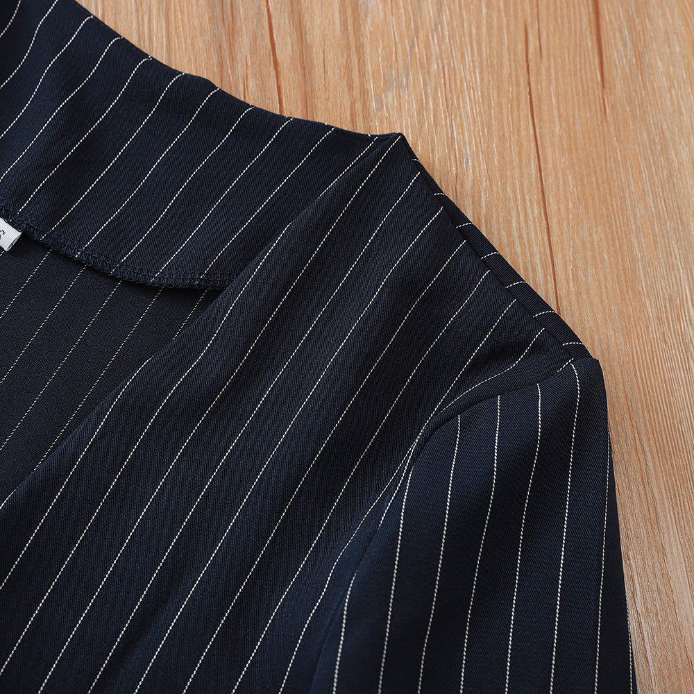 Chic British Striped Denim Blazer – Smart Casual Women’s Style