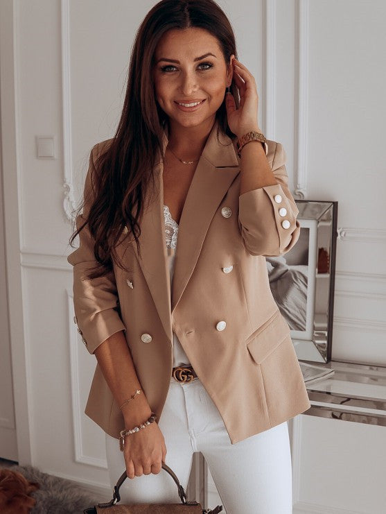 Fashionable Double-Breasted Blazer – Modern Metal Button Design for Women